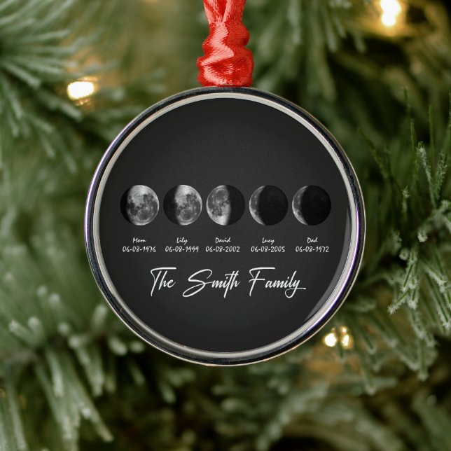 Adorno Metálico Moon Phase The Smith Family – Custom Names & Dates (Árbol)