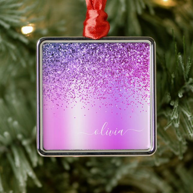 Adorno Metálico Morple Purpurina Monograma Nombre Giro de lujo (Árbol)