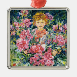 Adorno Metálico Muchacho con flores de peonía rojas (por Robert Re