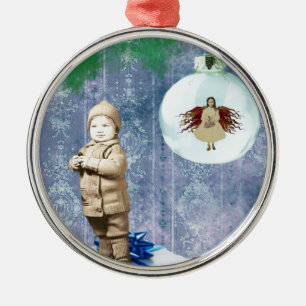 Adorno Metálico Muchacho del navidad con su ángel