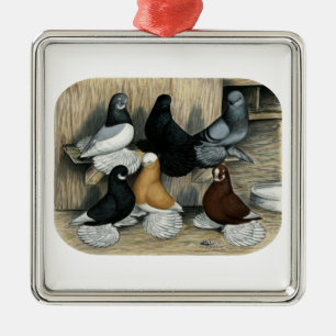 Adorno Metálico Muffed Tumbler Pigeons