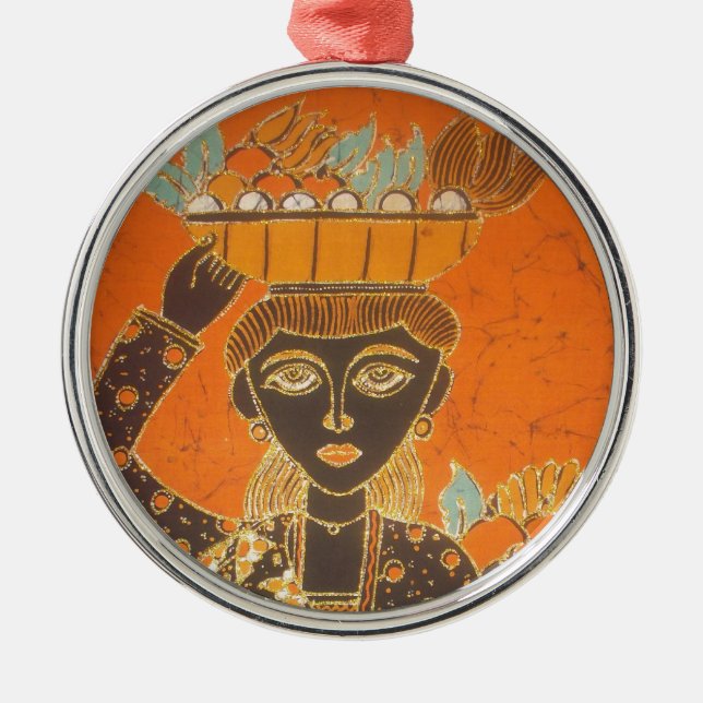 Adorno Metálico Mujer africana con imagen de cesta (Frente)