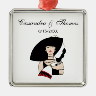 Adorno Metálico Mujer Art Deco Vintage con sombrero guantes Color
