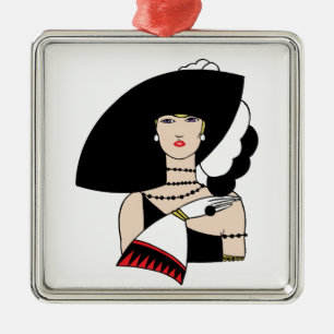 Adorno Metálico Mujer Art Deco Vintage con sombrero guantes Color