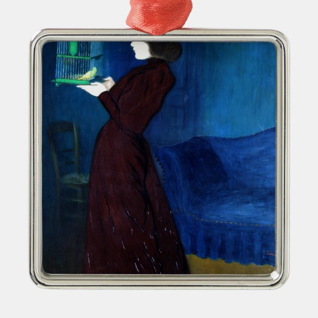 Adorno Metálico Mujer con una jaula de pájaros (Frente)