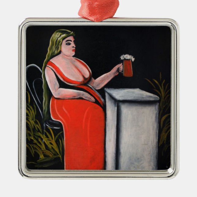 Adorno Metálico Mujer curvada con una taza de cerveza (Frente)