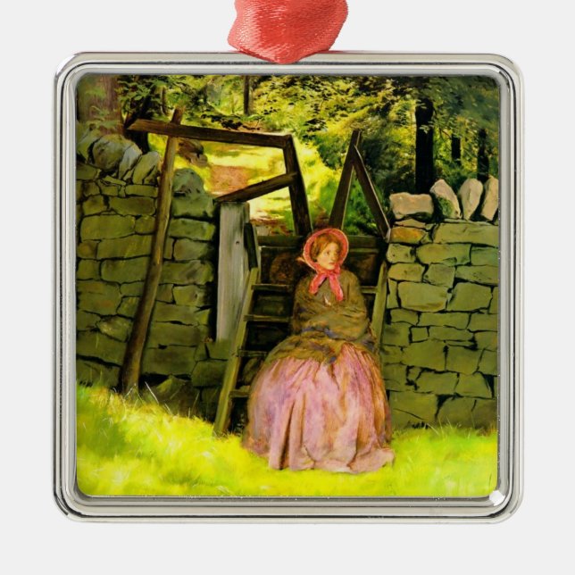 Adorno Metálico Mujer esperando (por John Everett Millais) (Frente)