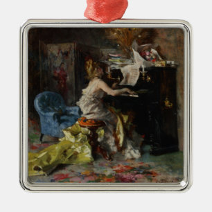 Adorno Metálico Mujer Hermosa Tocando el Piano (por Boldini)
