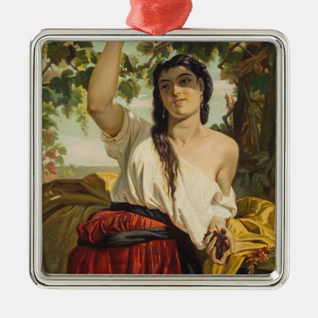 Adorno Metálico Mujer italiana recogiendo uvas (cosecha de verano) (Frente)
