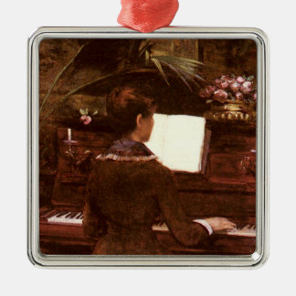 Adorno Metálico Mujer jugando piano