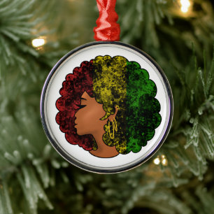Adorno Metálico Mujer negra rasta afro rojo amarillo verde