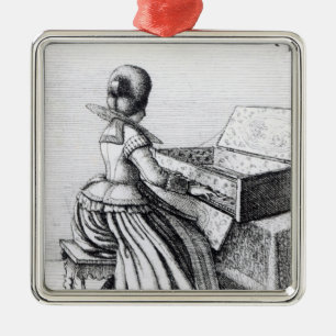 Adorno Metálico Mujer que juega en un teclado, 1635