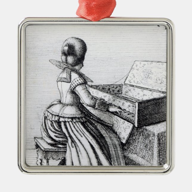 Adorno Metálico Mujer que juega en un teclado, 1635 (Frente)