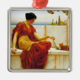 Adorno Metálico Mujer romana jugando con su gato favorito