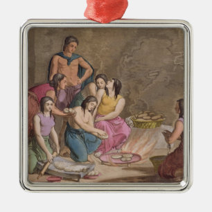 Adorno Metálico Mujeres aztecas que hacen el pan del maíz, México,