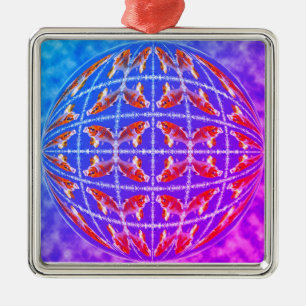 Adorno Metálico Múltiples carpas koi en la esfera