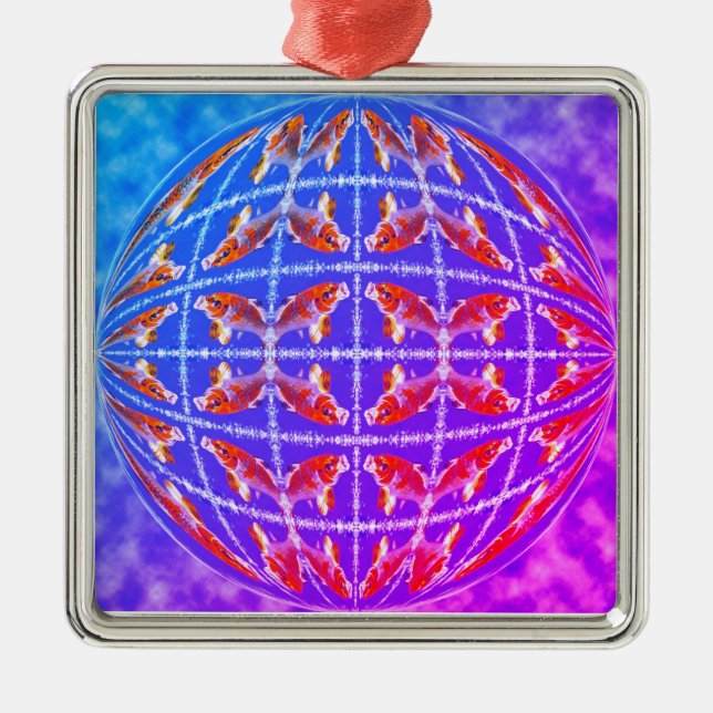 Adorno Metálico Múltiples carpas koi en la esfera (Frente)