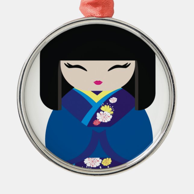 Adorno Metálico Muñeca japonesa china oriental hermosa (Frente)