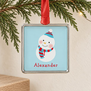 Adorno Metálico Muñeco de nieve azul lindo nombre de niños Navidad