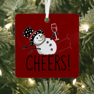 Adorno Metálico Muñeco de nieve bebe vino Navidad divertida Navida