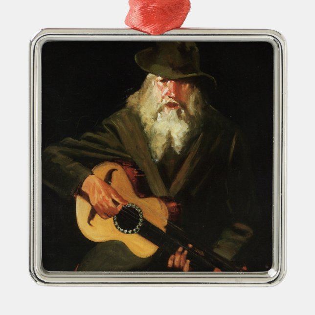 Adorno Metálico Músico de hobo (hombre viejo guitarista) (cosecha) (Frente)