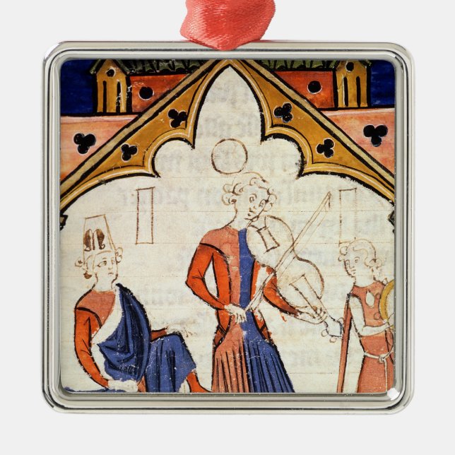 Adorno Metálico Músicos que juegan una viola y una pandereta (Frente)