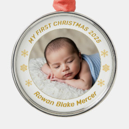 Adorno Metálico My First Christmas Gold Personalized Baby Photo