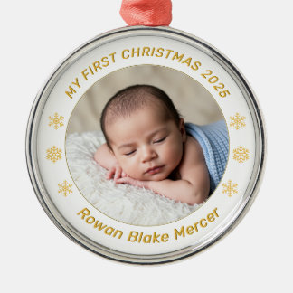 Adorno Metálico My First Christmas Gold Personalized Baby Photo