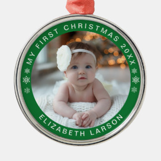 Adorno Metálico My First Christmas Personalized Baby Photo Red
