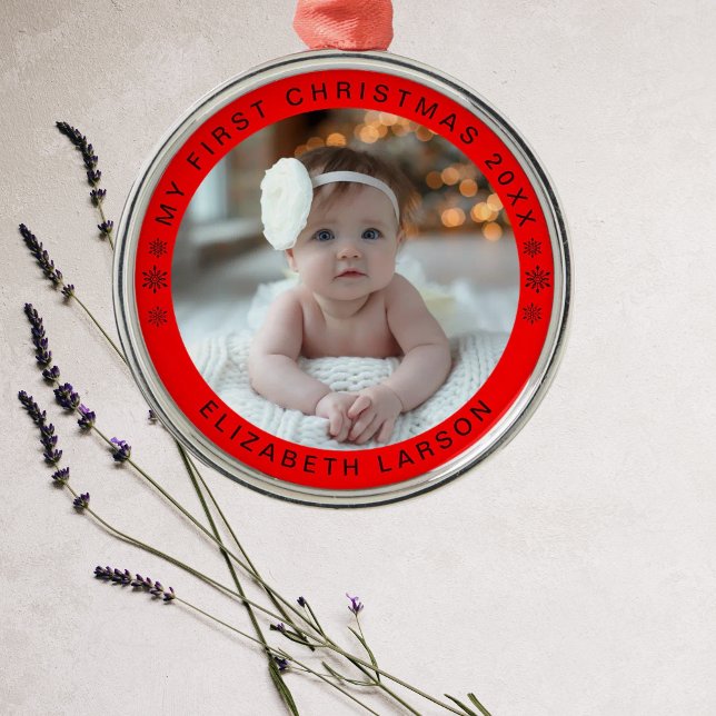 Adorno Metálico My First Christmas Personalized Baby Photo Red (Subido por el creador)