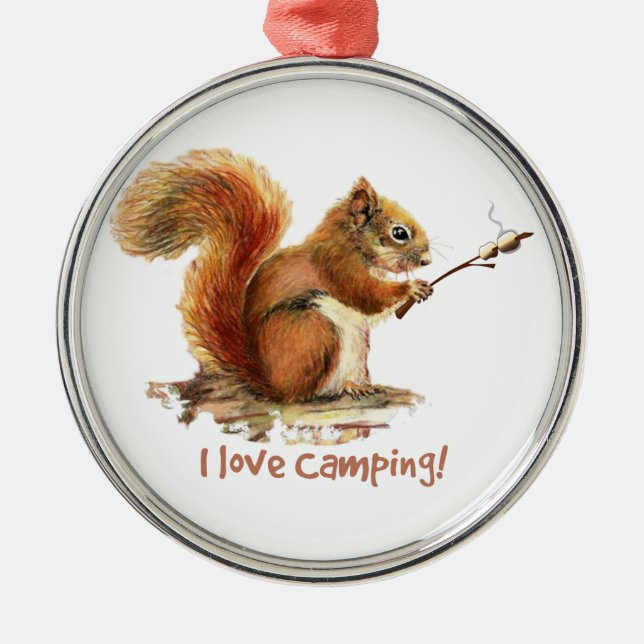 Adorno Metálico NACIDO PARA IR A CAMPING Fun Squirrel Cita Animal (Frente)