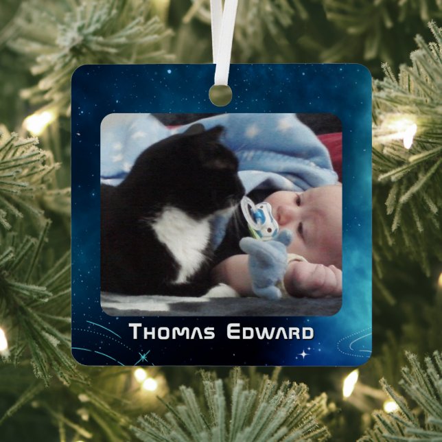 Adorno Metálico Nacimiento del bebé en el espacio exterior azul pr (in situ)