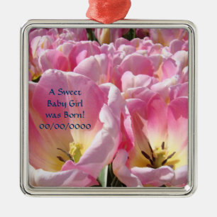 Adorno Metálico ¡Nació una dulce niña! regalos Tulipanes rosados