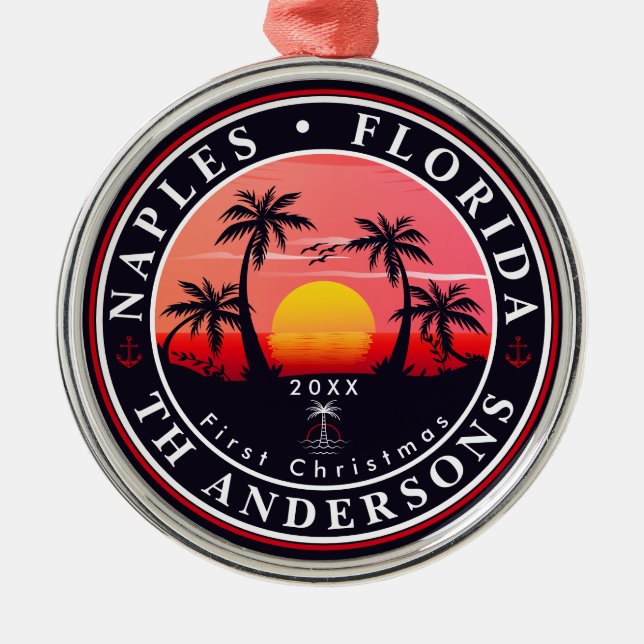 Adorno Metálico Nápoles Florida Beach Retro Sunset Palm Tree 80 (Frente)