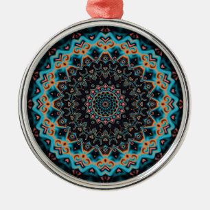 Adorno Metálico Naranja Azul Verde azulado Negro Mandala Boho Art