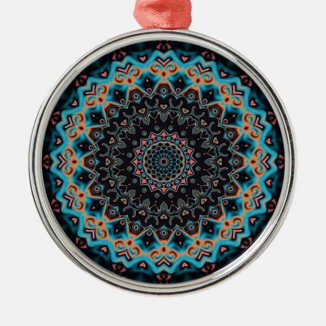 Adorno Metálico Naranja Azul Verde azulado Negro Mandala Boho Art (Frente)