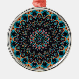 Adorno Metálico Naranja Azul Verde azulado Negro Mandala Boho Art