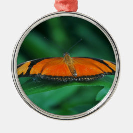 Adorno Metálico Naranja brillante y mariposa negra en hoja