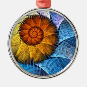 Adorno Metálico Naranja floral Azul amarillo abstracto arte