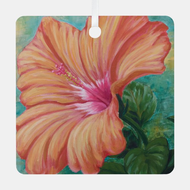 Adorno Metálico Naranja Hibiscus Ornament (Anverso)
