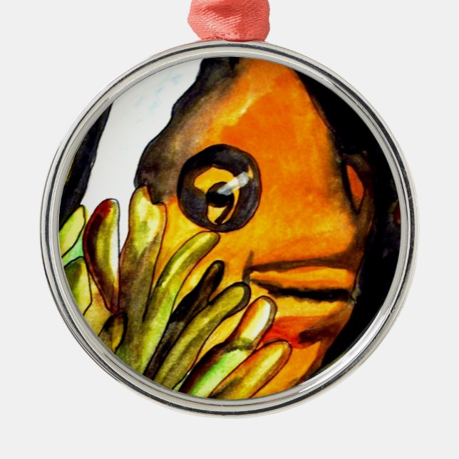 Adorno Metálico Naranja Payaso Pescado acuarela pintura original (Frente)