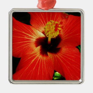Adorno Metálico Naranja rojo brillante Hibiscus Flower