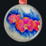 Adorno Metálico Naranja romántico color de agua rosa pintura de or<br><div class="desc">bellas flores tropicales naranjas rosas. Orquídea rosa romántica pintura acuática de H Cooper</div>