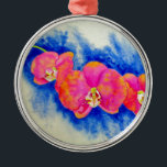 Adorno Metálico Naranja romántico color de agua rosa pintura de or<br><div class="desc">bellas flores tropicales naranjas rosas. Orquídea rosa romántica pintura acuática de H Cooper</div>