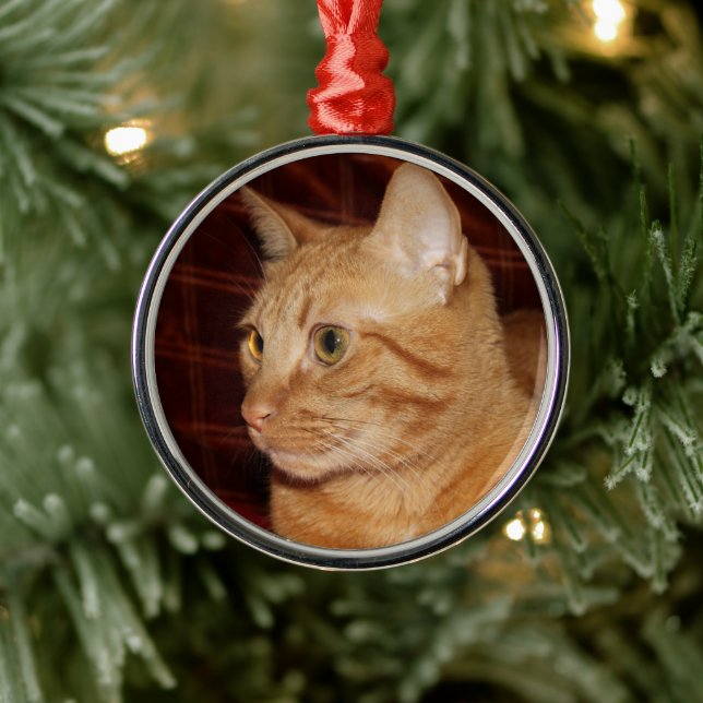Adorno Metálico Naranja Tabby Cat Face Profile (Árbol)