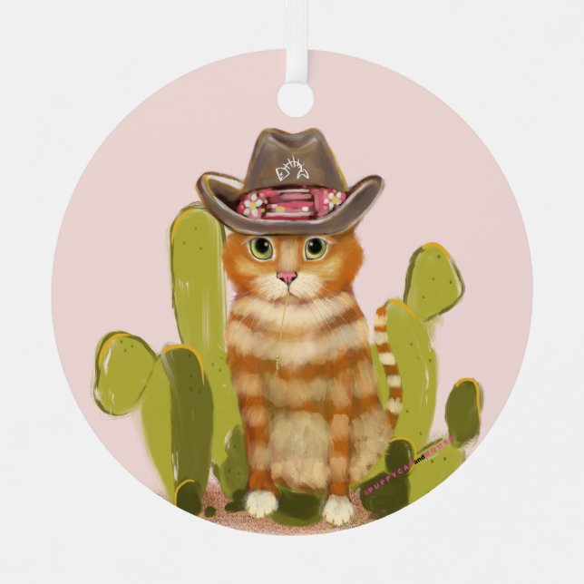 Adorno Metálico Naranja Tabby Cowboy Cat (Anverso)