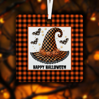 Adorno Metálico Naranja y cuadros de naranja de Halloween Bruja So
