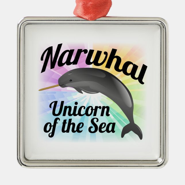 Adorno Metálico Narwhal Unicornio del mar, agudo arcoiris (Frente)