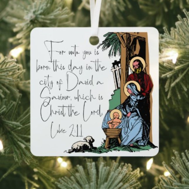 Adorno Metálico Natividad - Lucas 2:11 (Nativity Scene Ornament  with verse Luke 2:11)