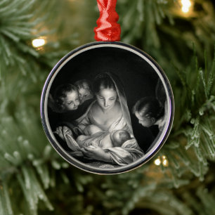 Adorno Metálico Natividad Niño Jesús Virgen María Angelo Blanco Ne